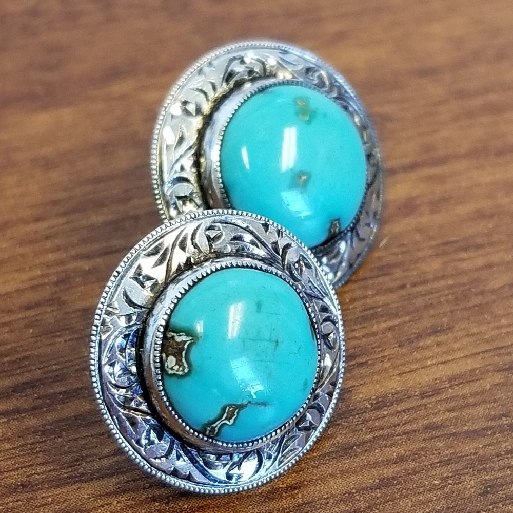 Vintage silver morenci turquoise screw on earrings